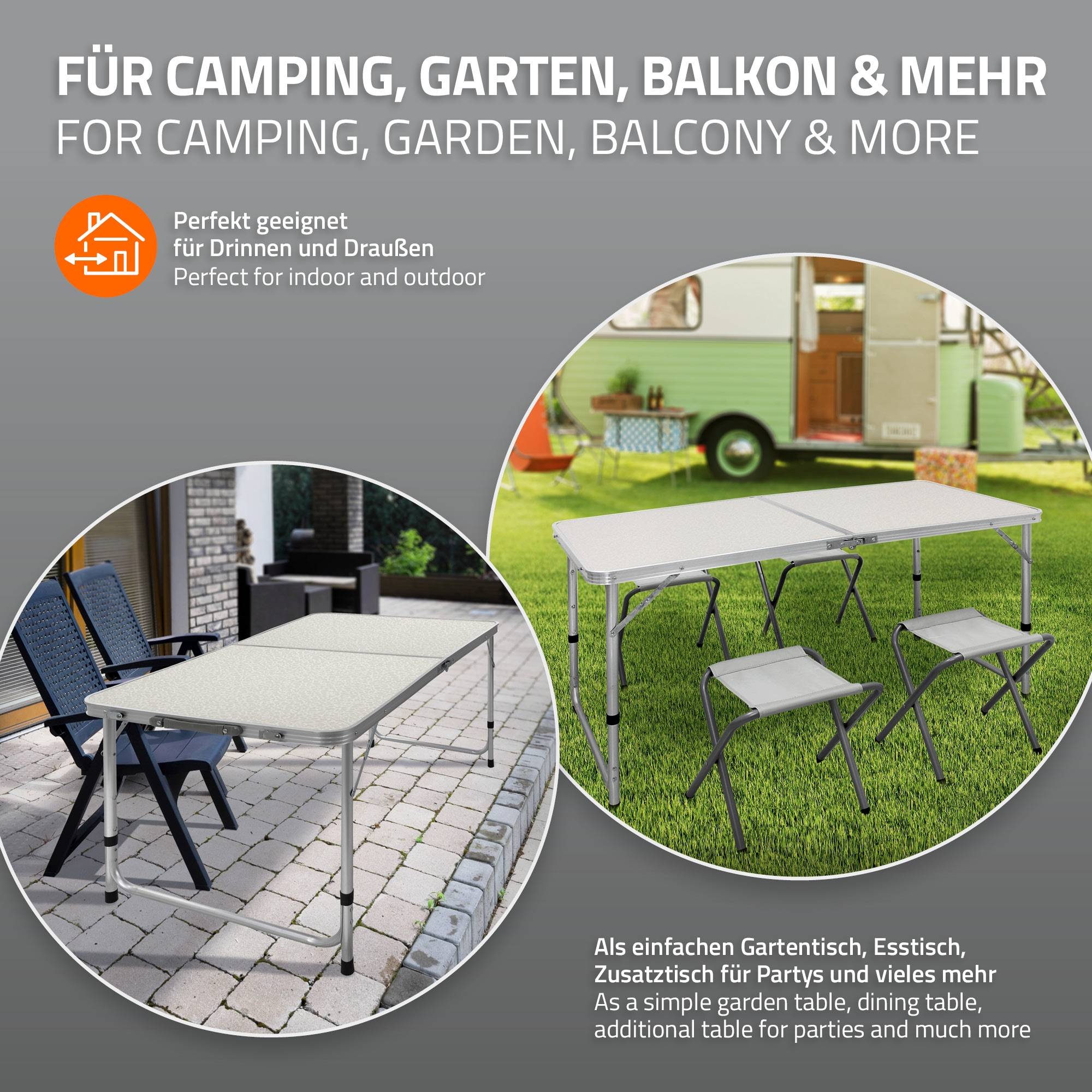 Ecd-Germany - Set Table + 4 Chaises De Camping - Table Pliante Pliable Portable - 120 Cm - En Aluminium et MDF - Couleur Blanc/Crème - Imagen 8