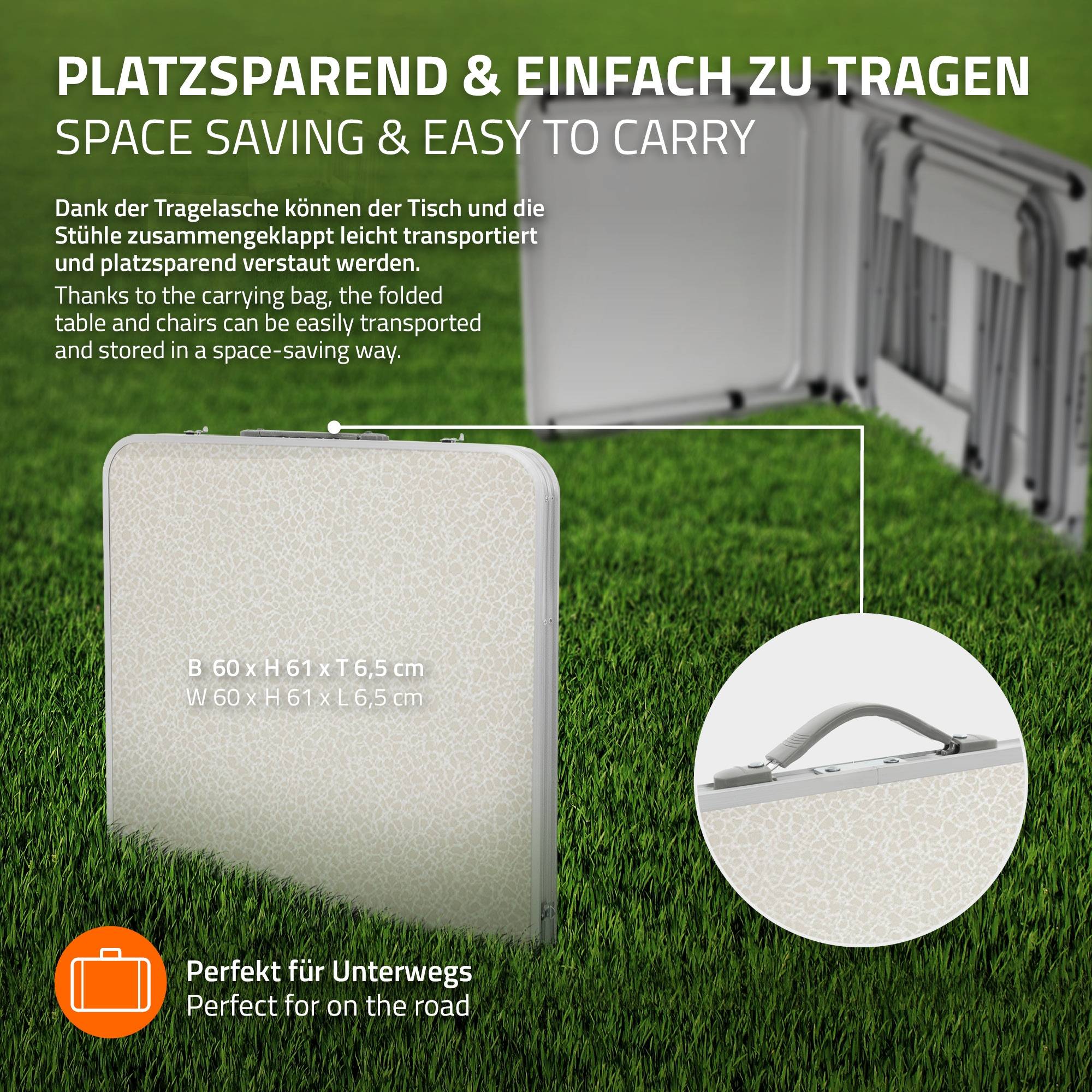 Ecd-Germany - Set Table + 4 Chaises De Camping - Table Pliante Pliable Portable - 120 Cm - En Aluminium et MDF - Couleur Blanc/Crème - Imagen 6