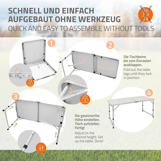 Ecd-Germany - Set Table + 4 Chaises De Camping - Table Pliante Pliable Portable - 120 Cm - En Aluminium et MDF - Couleur Blanc/Crème - Imagen 5