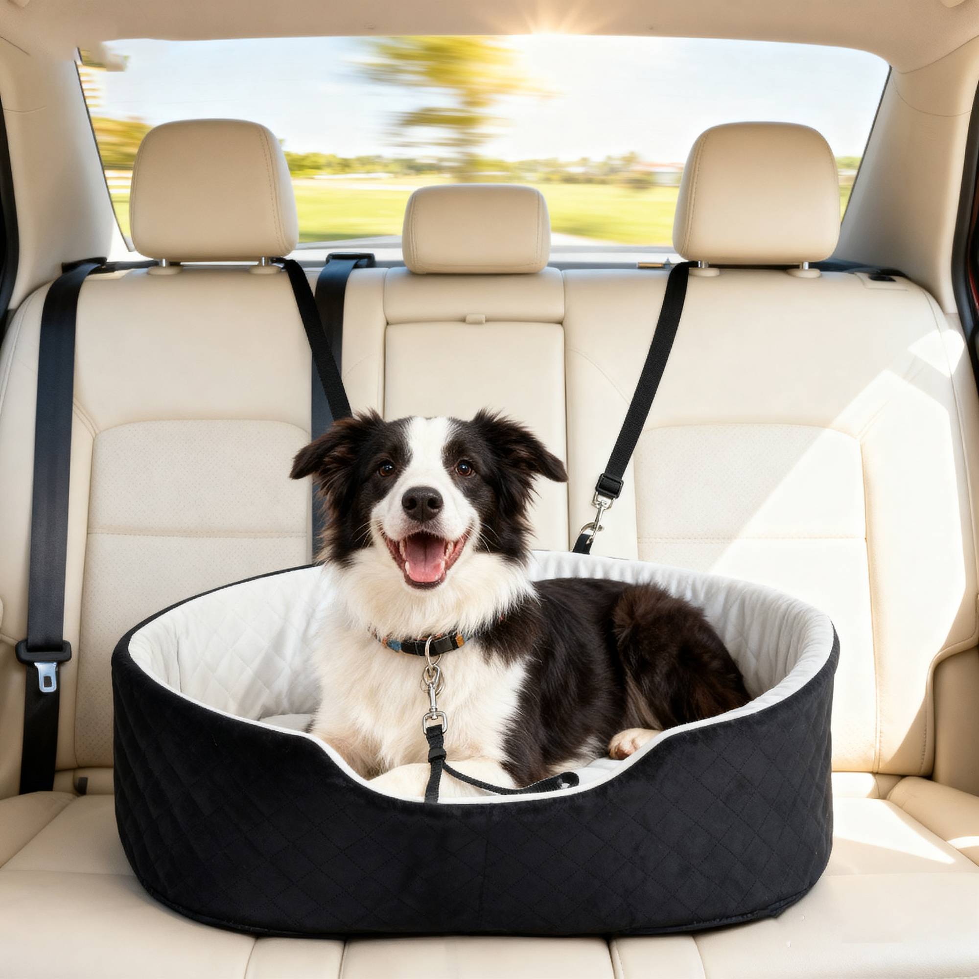 Siège auto pour chiens de petite et moyenne taille jusqu'à 15 kg, avec housse amovible et lavable, base antidérapante, noir. - Image 9
