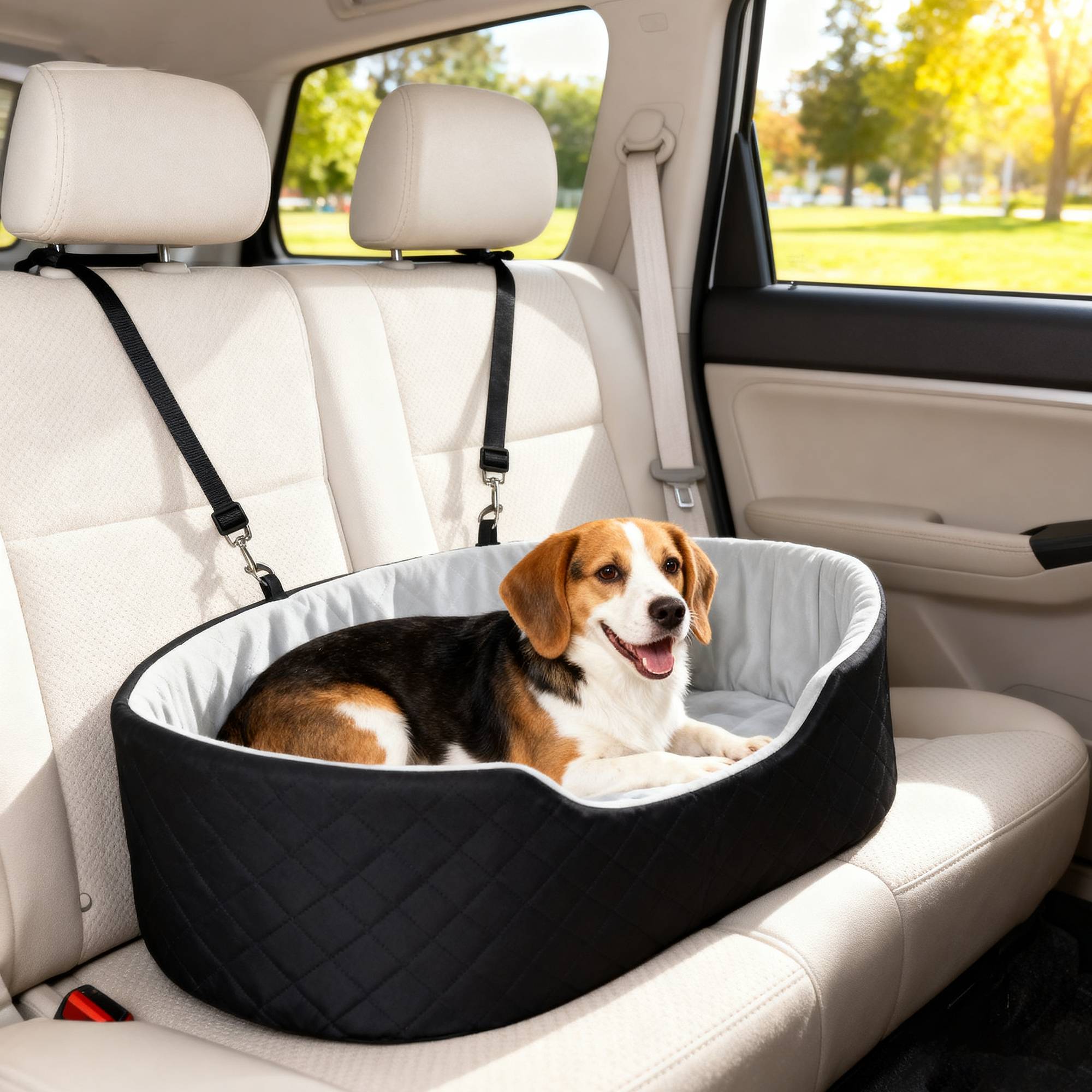Siège auto pour chiens de petite et moyenne taille jusqu'à 15 kg, avec housse amovible et lavable, base antidérapante, noir. - Image 4