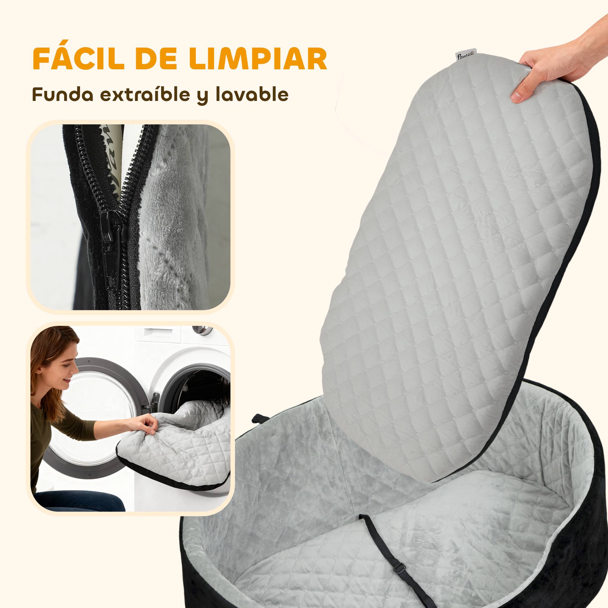 Siège auto pour chiens de petite et moyenne taille jusqu'à 15 kg, avec housse amovible et lavable, base antidérapante, noir. - Image 8