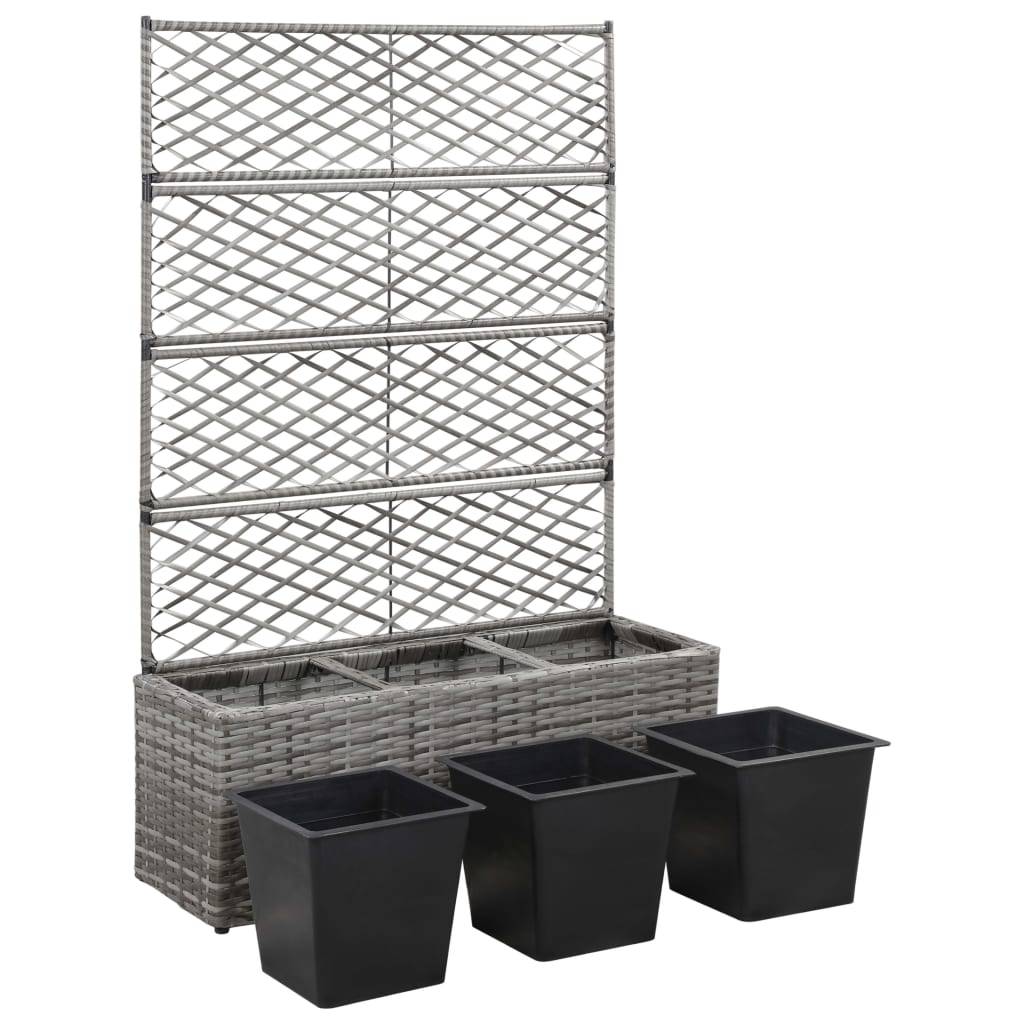 Helloshop26 - Jardinière lit surélevé plantes fleurs jardin en treillis 3 pots 83 x 30 x 130 cm résine tressée gris - Imagen 4