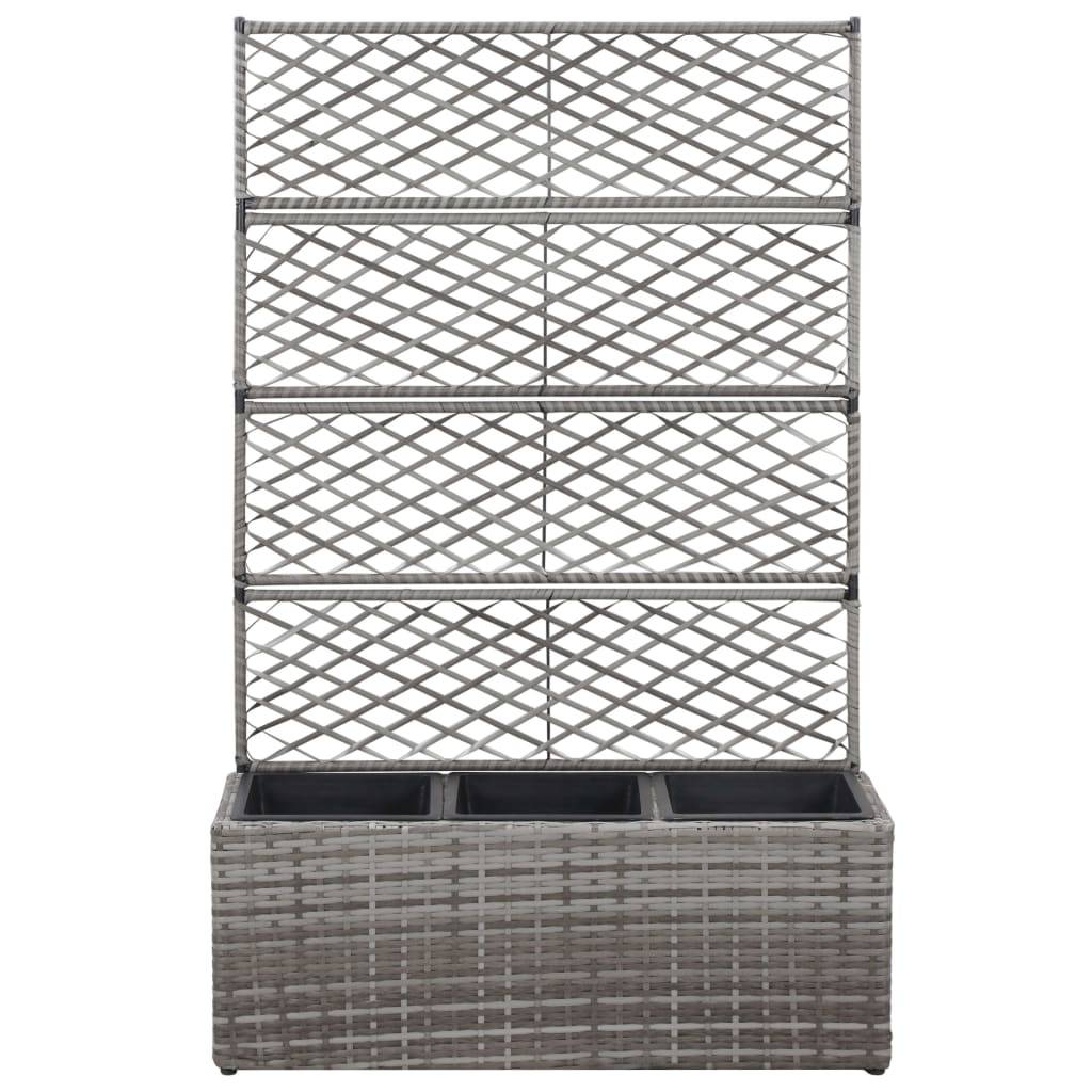 Helloshop26 - Jardinière lit surélevé plantes fleurs jardin en treillis 3 pots 83 x 30 x 130 cm résine tressée gris - Imagen 2