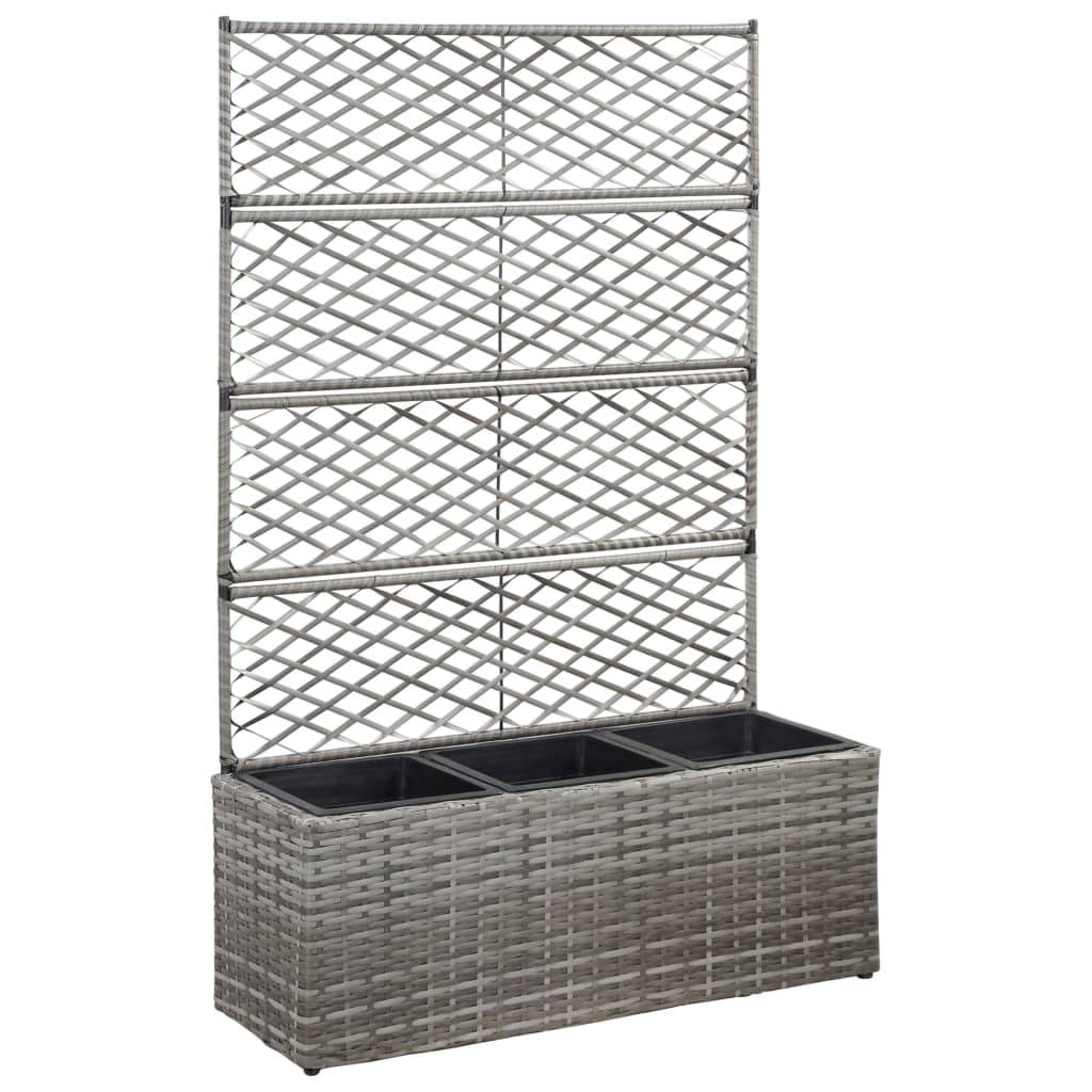 Helloshop26 - Jardinière lit surélevé plantes fleurs jardin en treillis 3 pots 83 x 30 x 130 cm résine tressée gris - Imagen 1