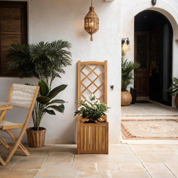 Beau Rivage - Jardinière avec treillis MIRI en bois d'acacia 43,5x43,5x130 cm Beau Rivage - Imagen 2