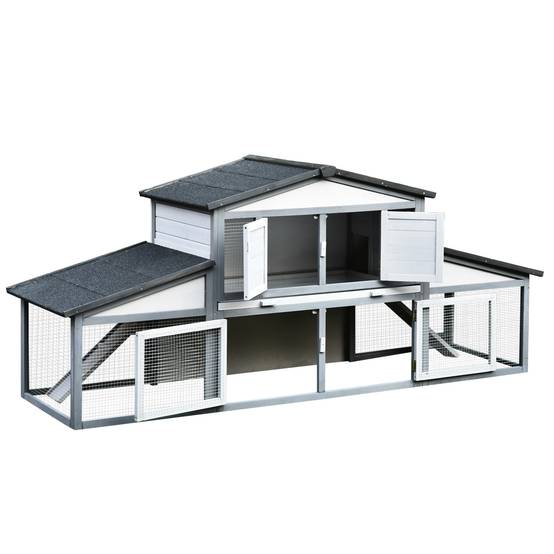 Clapier lapin rongeurs bois extérieur toit imperméable gris blanc 225x70x100cm - ComfortXL Outdoor Living - Image 2