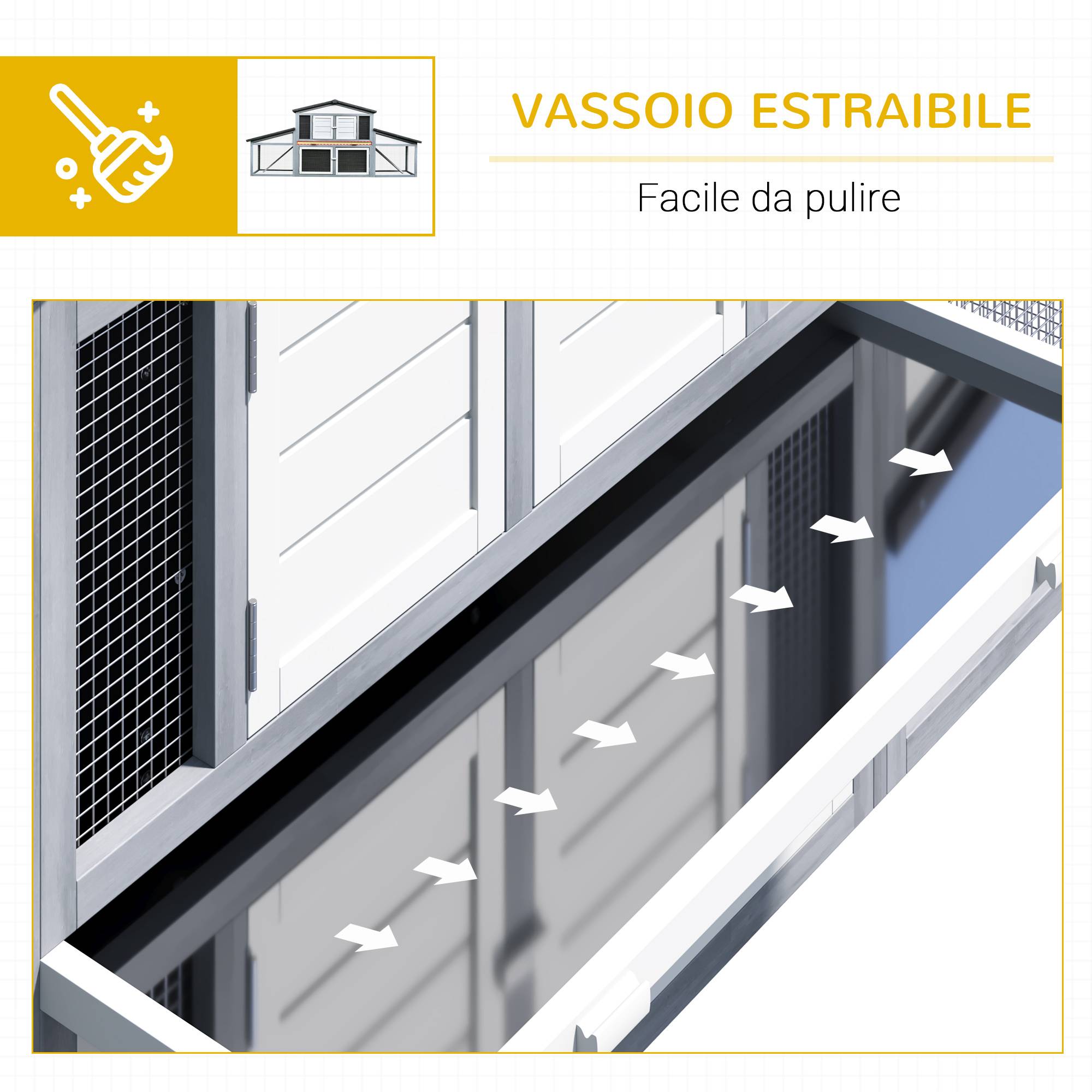 Clapier lapin rongeurs bois extérieur toit imperméable gris blanc 225x70x100cm - ComfortXL Outdoor Living - Image 8