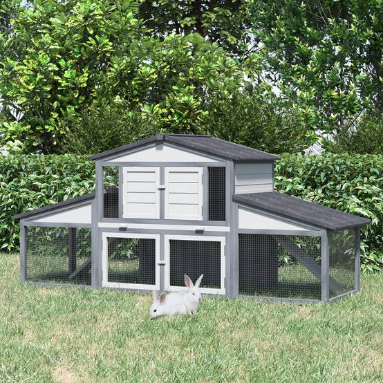 Clapier lapin rongeurs bois extérieur toit imperméable gris blanc 225x70x100cm - ComfortXL Outdoor Living - Image 3