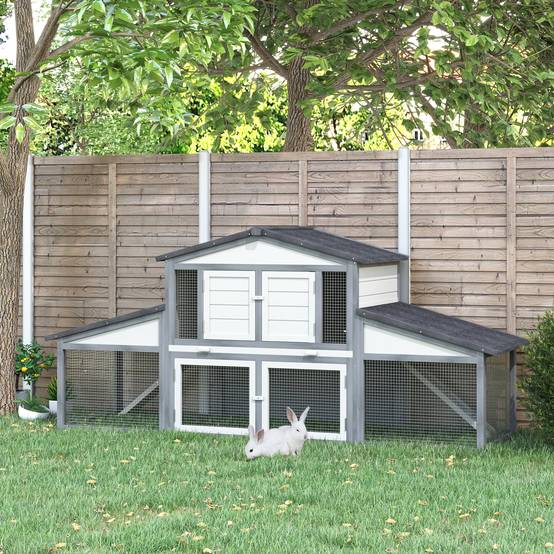 Clapier lapin rongeurs bois extérieur toit imperméable gris blanc 225x70x100cm - ComfortXL Outdoor Living - Image 4