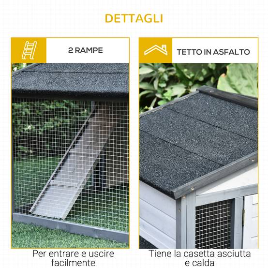 Clapier lapin rongeurs bois extérieur toit imperméable gris blanc 225x70x100cm - ComfortXL Outdoor Living - Image 9