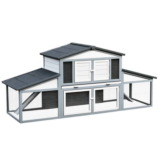Clapier lapin rongeurs bois extérieur toit imperméable gris blanc 225x70x100cm - ComfortXL Outdoor Living - Image 1