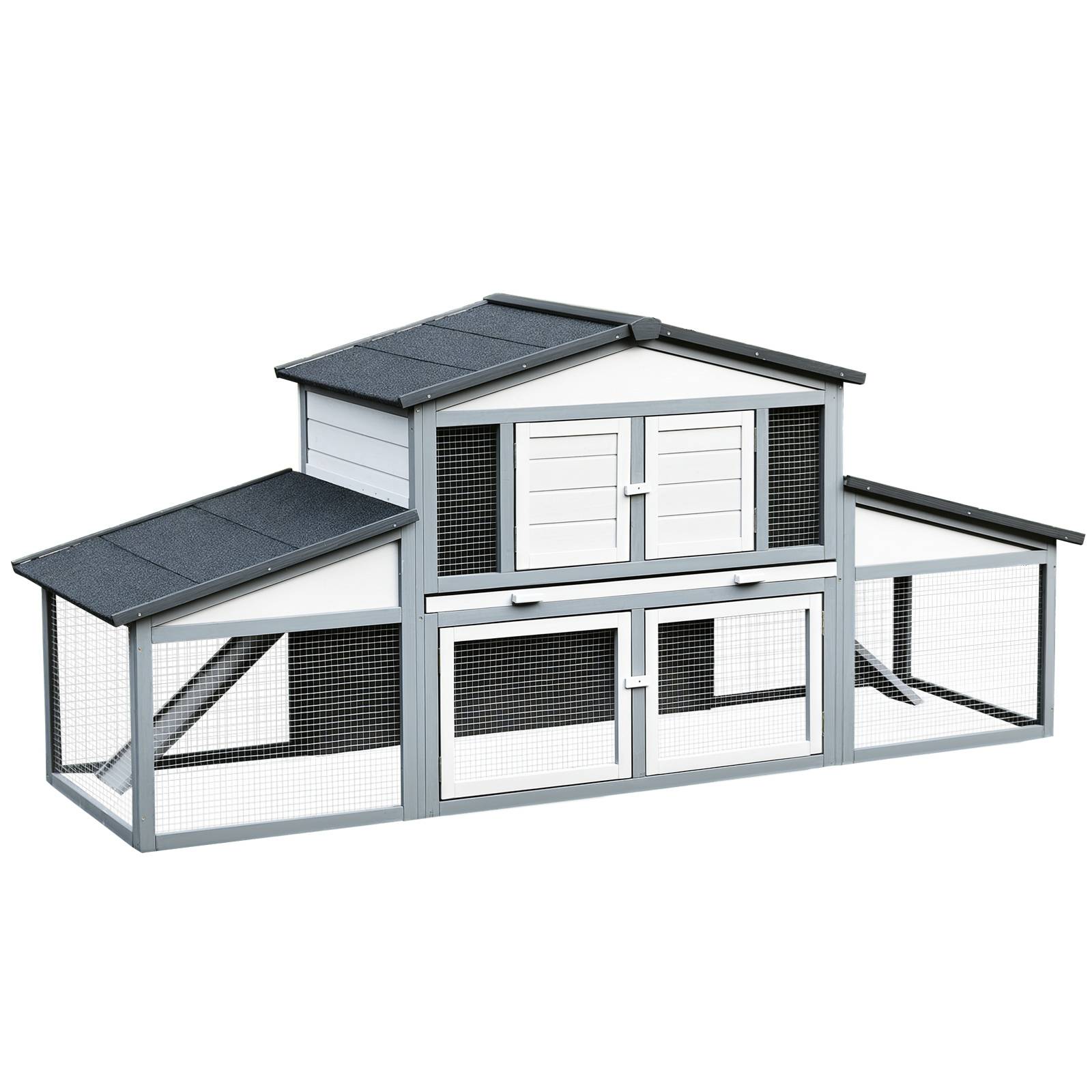 Clapier lapin rongeurs bois extérieur toit imperméable gris blanc 225x70x100cm - ComfortXL Outdoor Living - Image 1