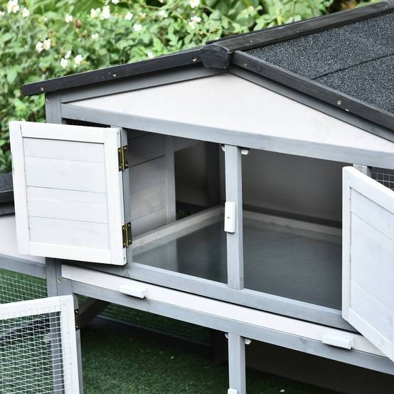 Clapier lapin rongeurs bois extérieur toit imperméable gris blanc 225x70x100cm - ComfortXL Outdoor Living - Image 10