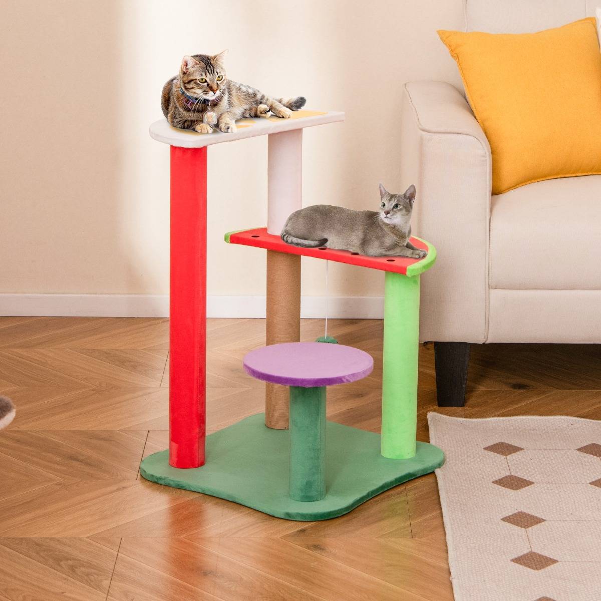 Arbre à Chat Mignon de 69cm Tour pour Chat Multiniveau Esthétique en Fruits avec Plateformes - Image 3