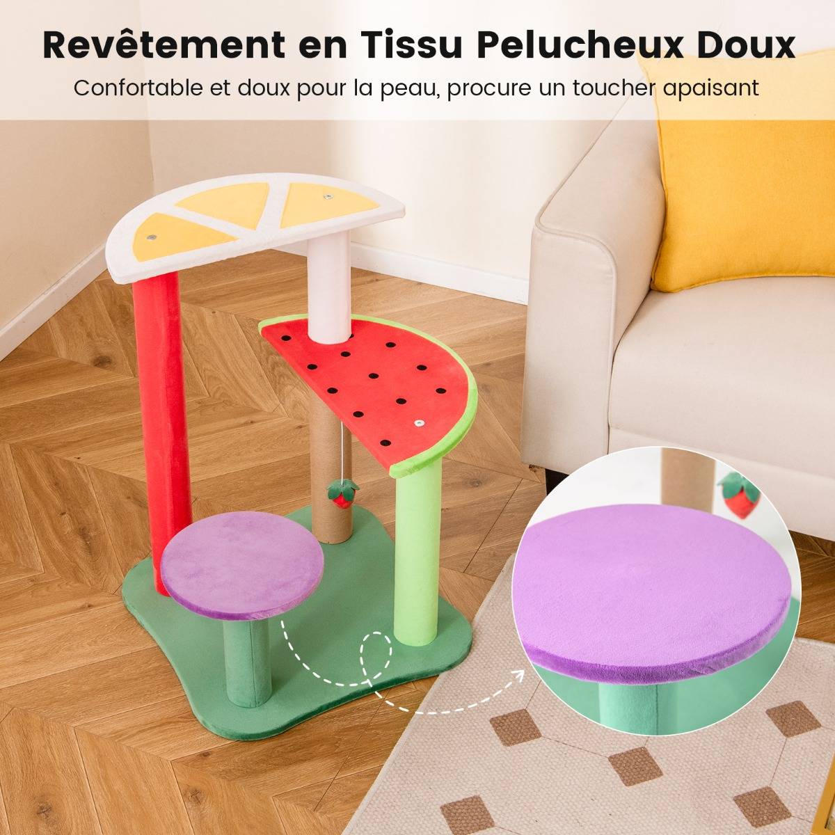 Arbre à Chat Mignon de 69cm Tour pour Chat Multiniveau Esthétique en Fruits avec Plateformes - Image 7