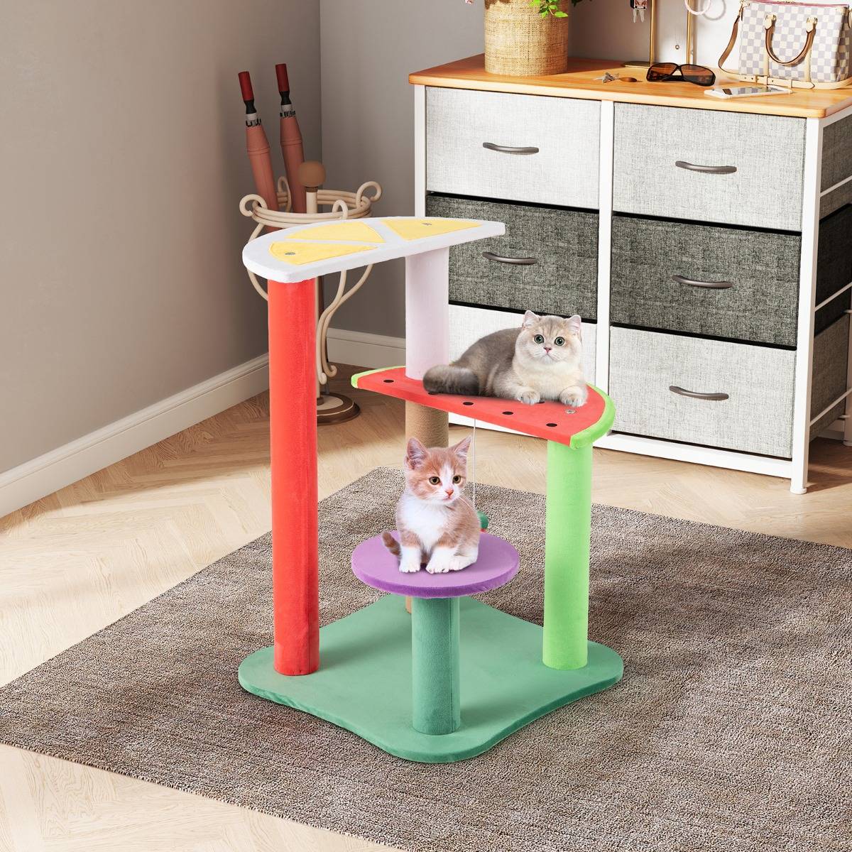 Arbre à Chat Mignon de 69cm Tour pour Chat Multiniveau Esthétique en Fruits avec Plateformes - Image 2