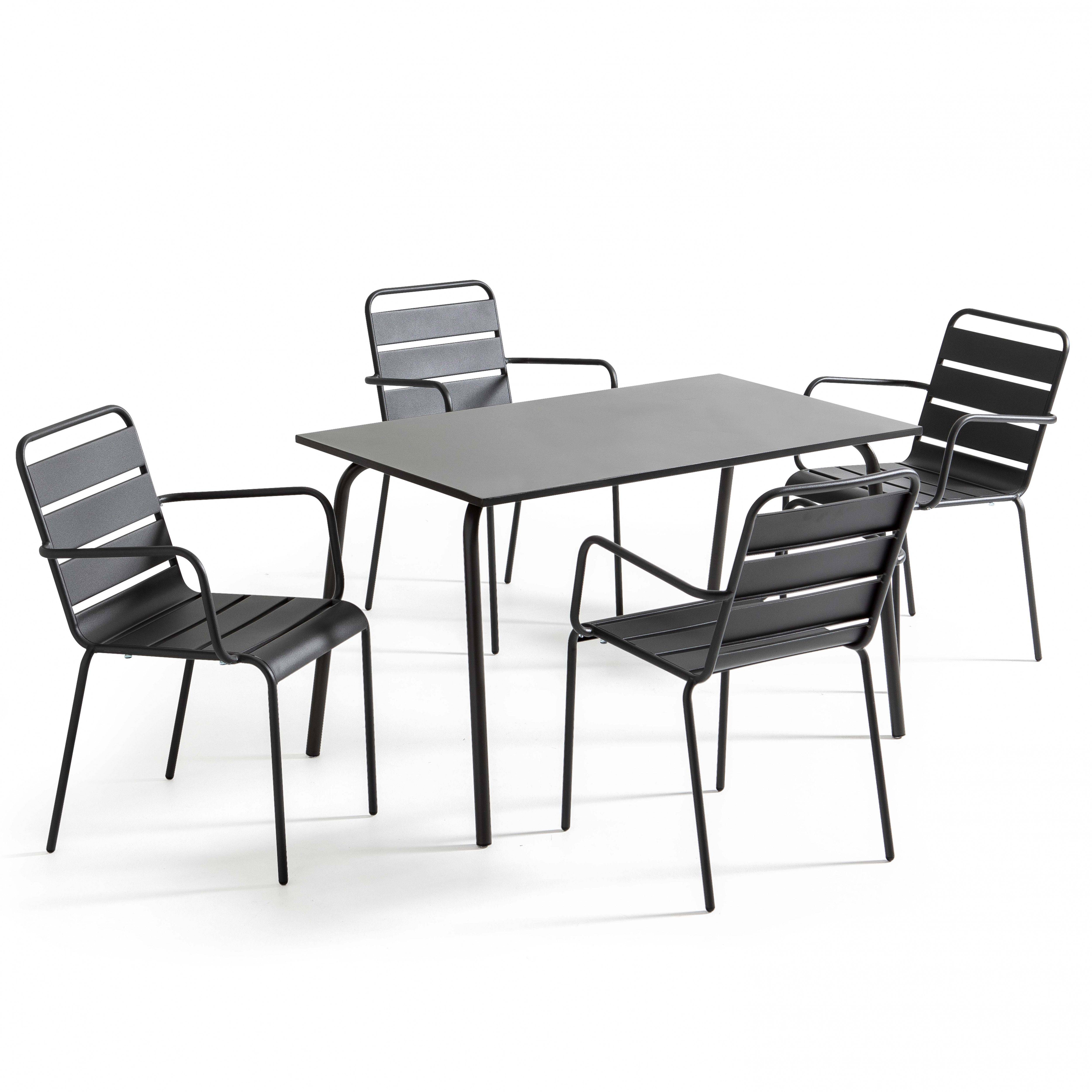 Oviala - Ensemble table de jardin et 4 fauteuils en métal anthracite Palavas - Oviala - Imagen 1