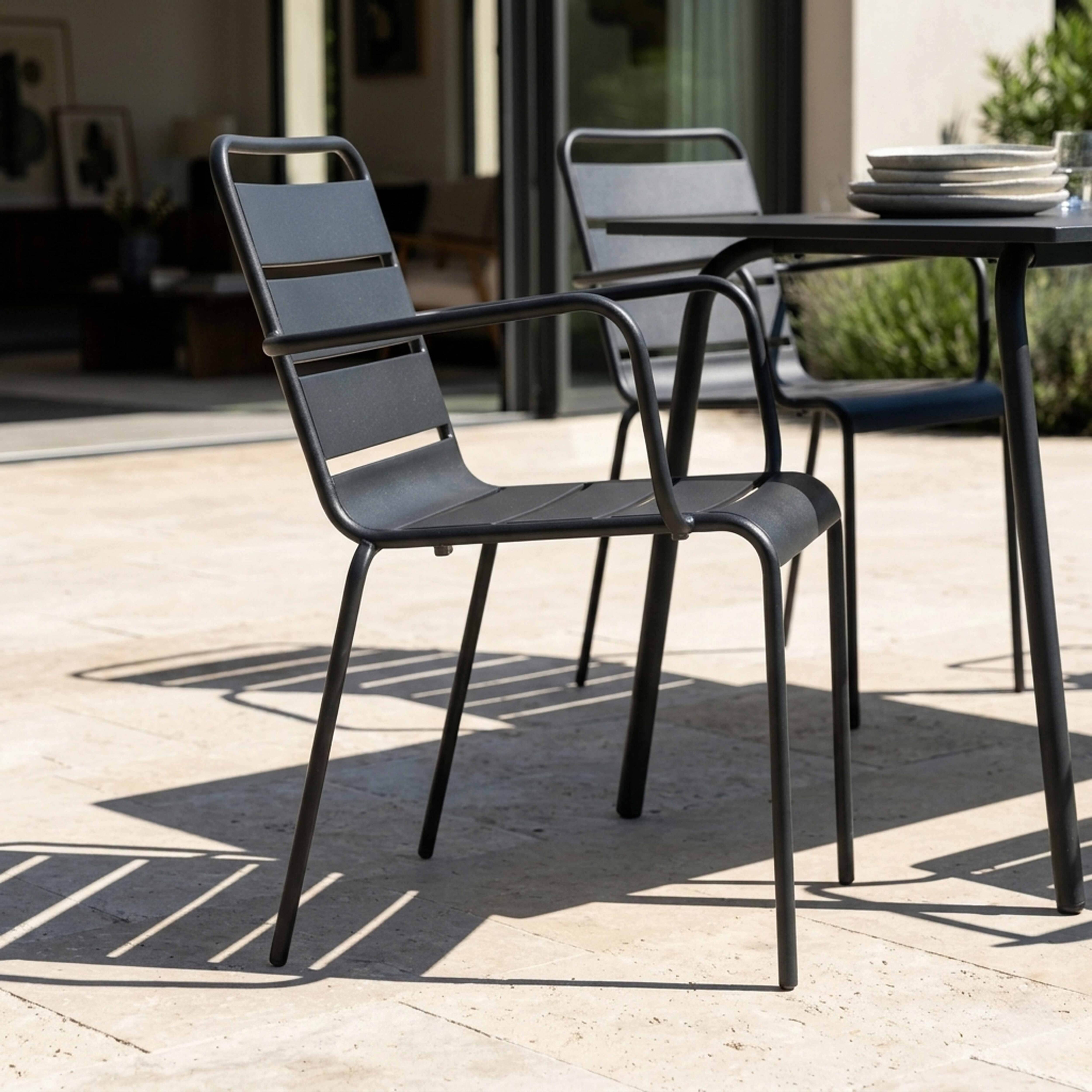 Oviala - Ensemble table de jardin et 4 fauteuils en métal anthracite Palavas - Oviala - Imagen 4