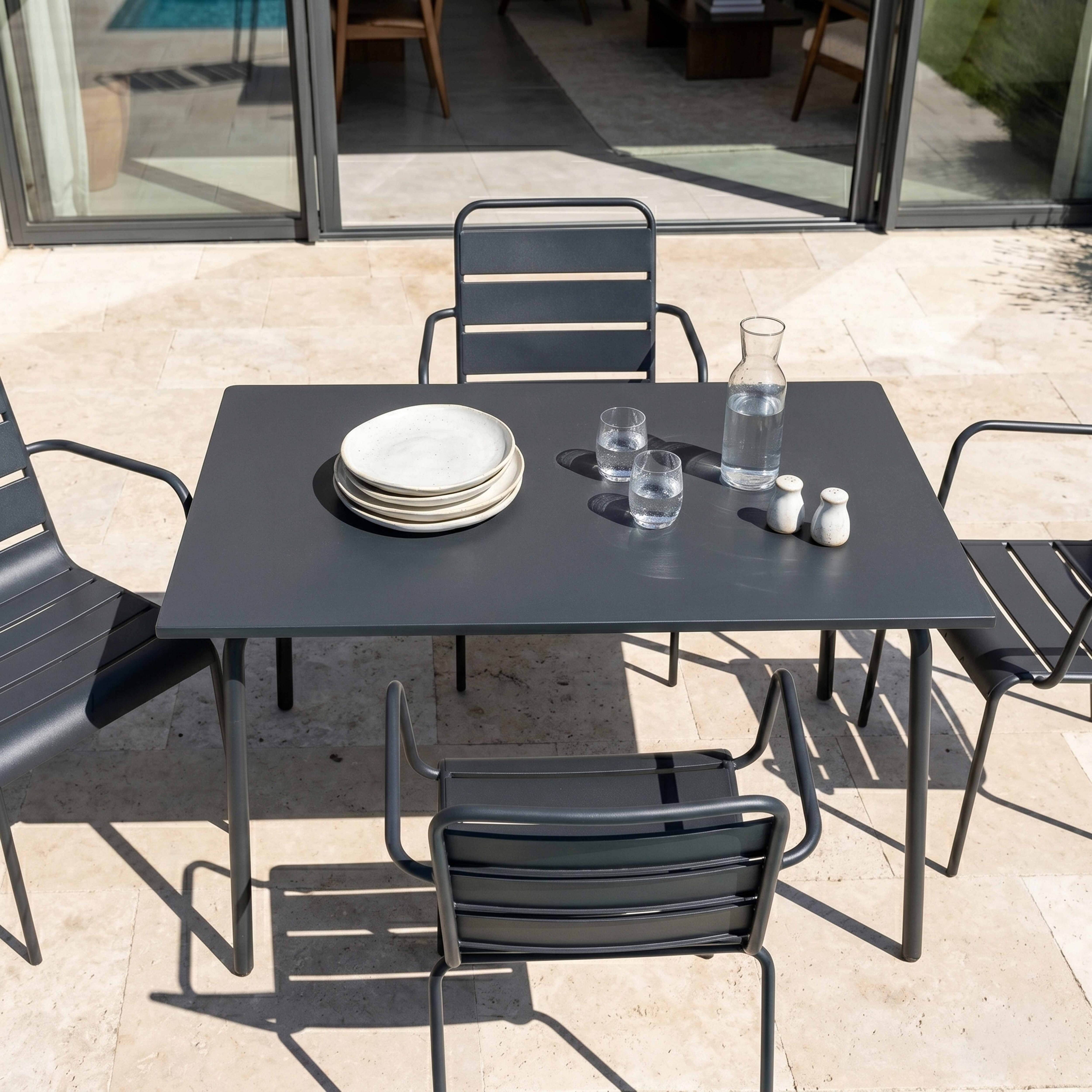 Oviala - Ensemble table de jardin et 4 fauteuils en métal anthracite Palavas - Oviala - Imagen 3