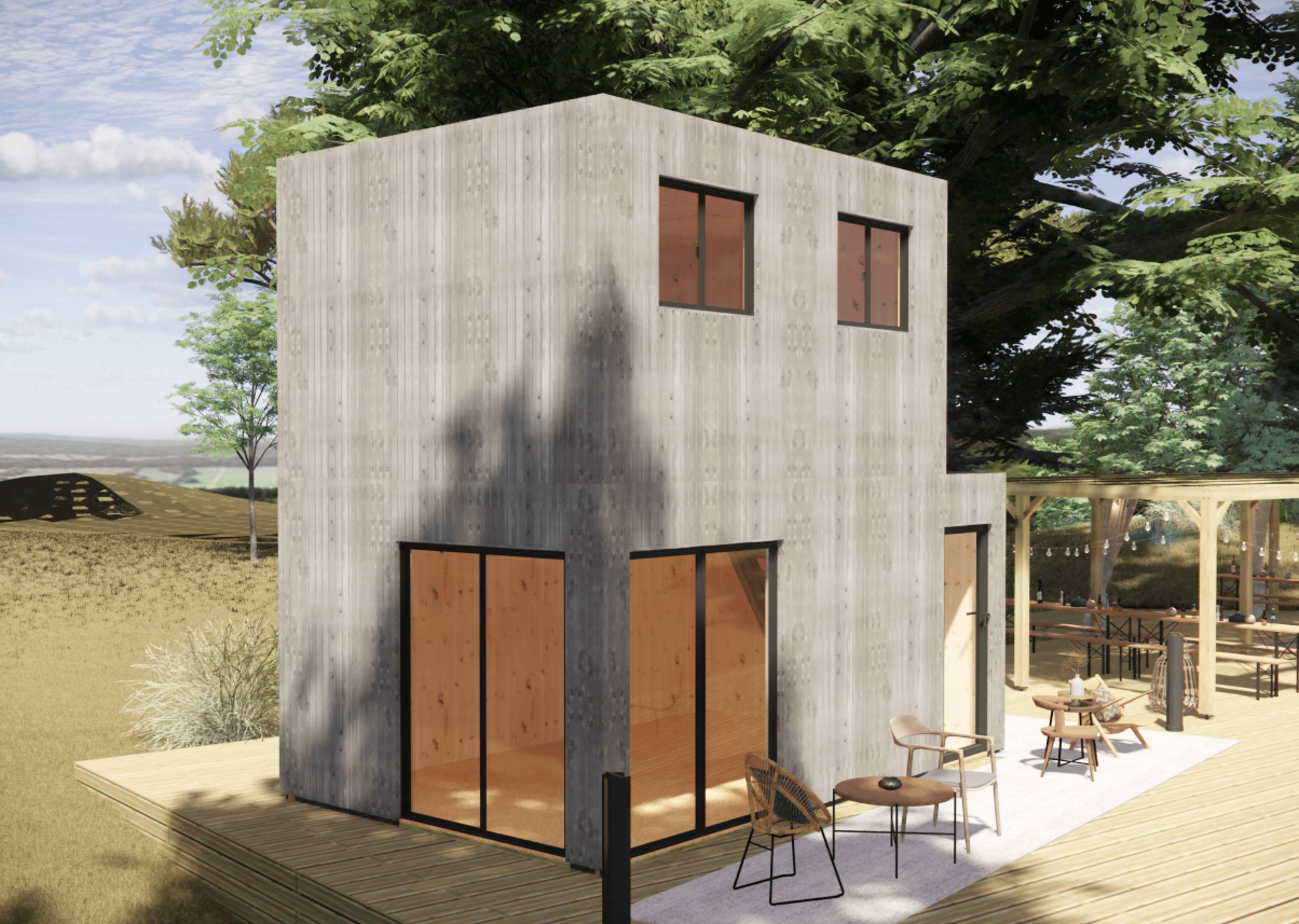 Bureau de jardin 4 saisons en bois 5,5 x 3,5 x 2,7 m / isolation RE2020 avec mezzanine et terrasse - Image 1