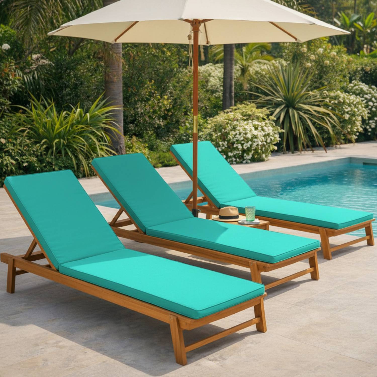Coussin déhoussable pour bain de soleil, transat - 183 x 60 cm - Bleu turquoise - Linxor - Image 5