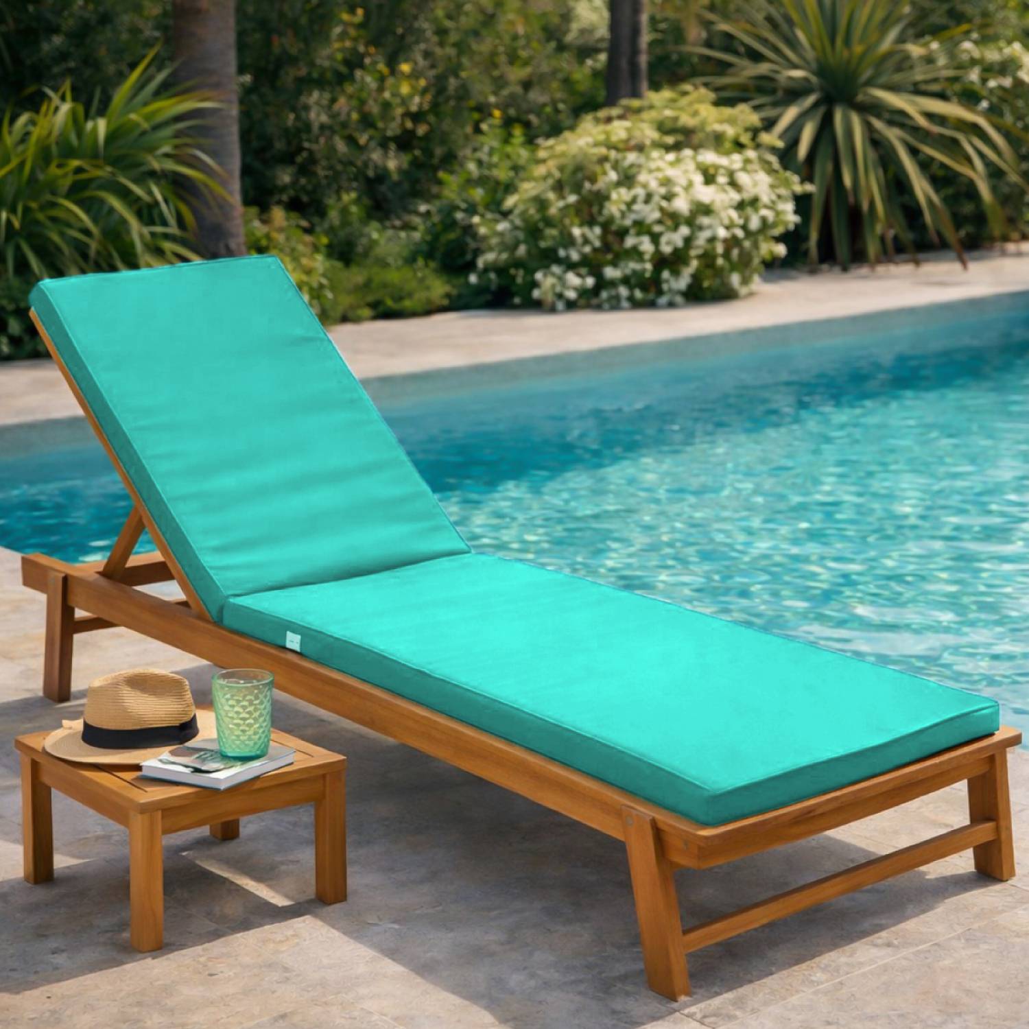 Coussin déhoussable pour bain de soleil, transat - 183 x 60 cm - Bleu turquoise - Linxor - Image 4