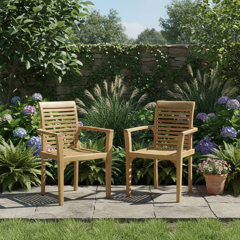 Fauteuils de jardin empilables en teck Samoa (lot de 2) - TECK'Attitude - Image 9