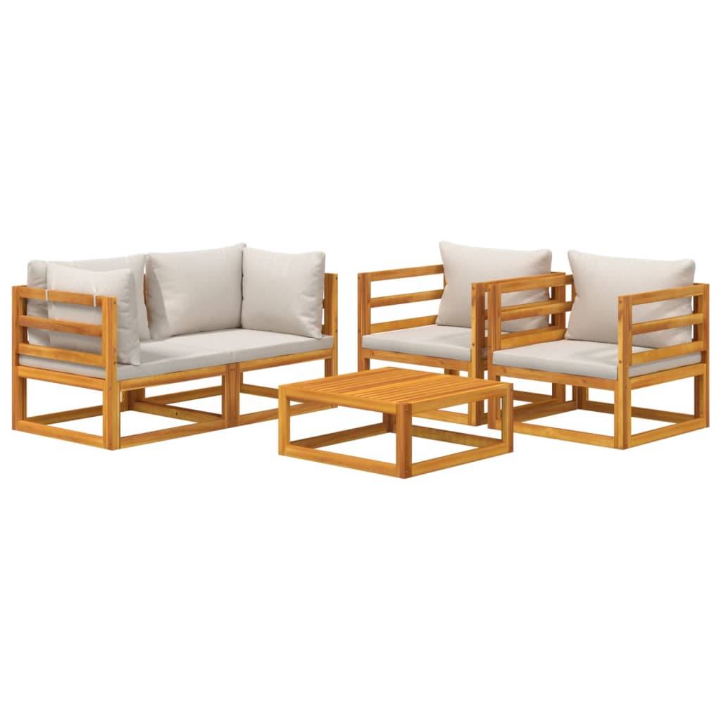 Helloshop26 - Salon de jardin meuble d'extérieur ensemble de mobilier 5 pièces avec coussins gris clair bois massif - Imagen 1