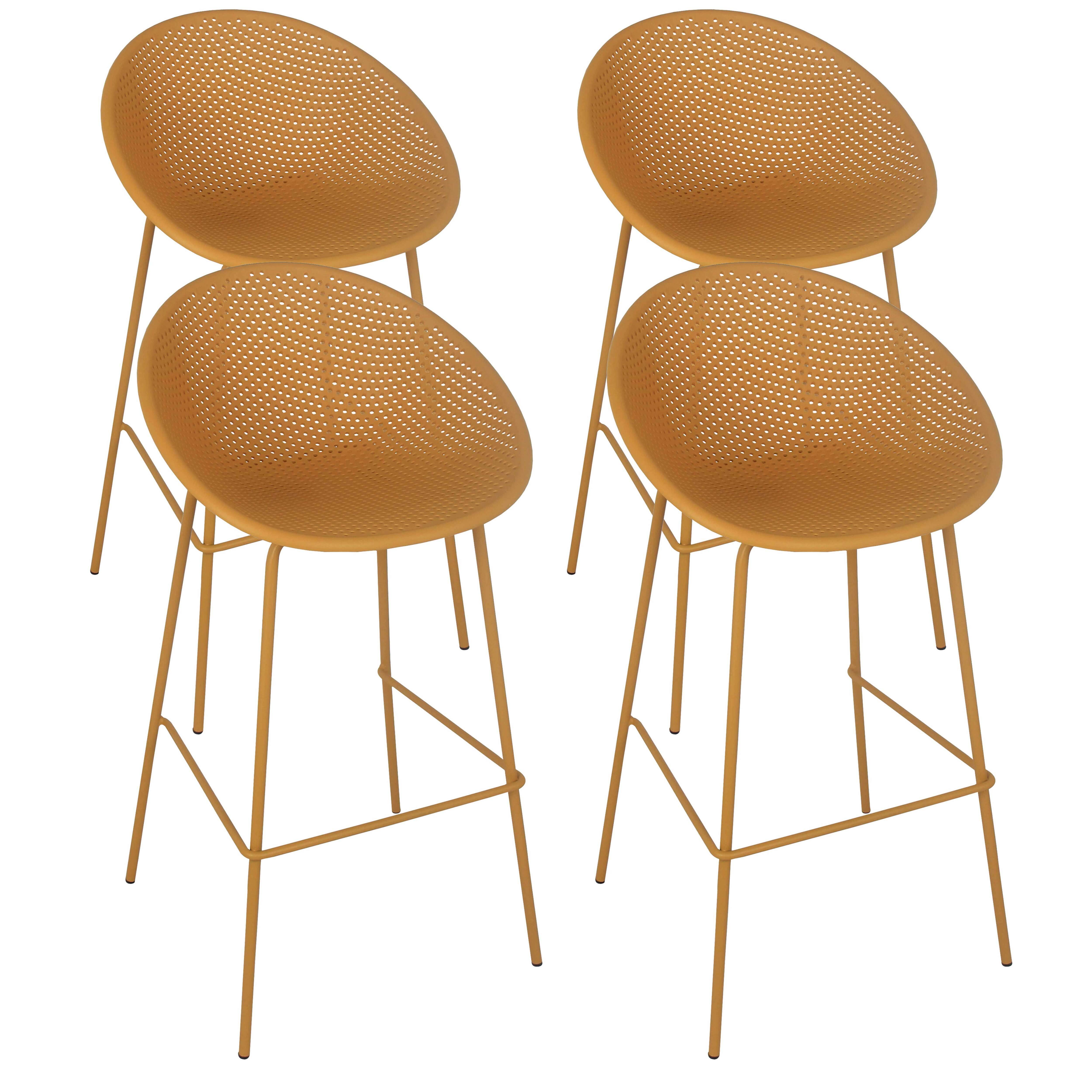 Oviala - Lot de 4 chaises hautes de terrasse en plastique jaune moutarde Buda - Oviala - Image 1