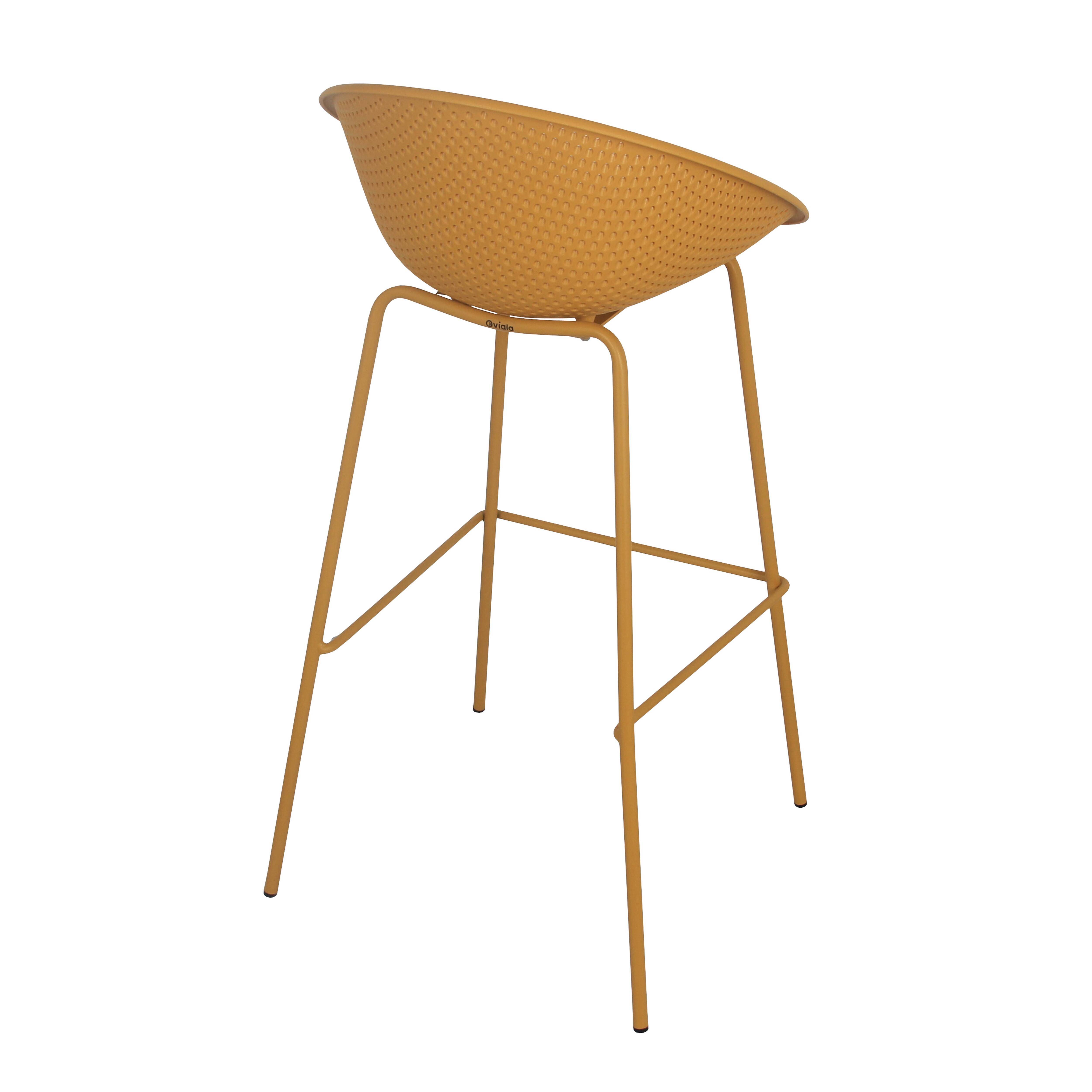 Oviala - Lot de 4 chaises hautes de terrasse en plastique jaune moutarde Buda - Oviala - Image 5