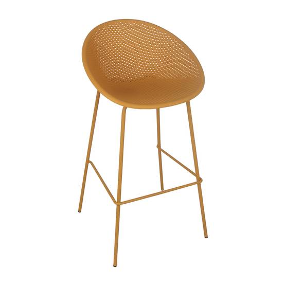 Oviala - Lot de 4 chaises hautes de terrasse en plastique jaune moutarde Buda - Oviala - Image 2
