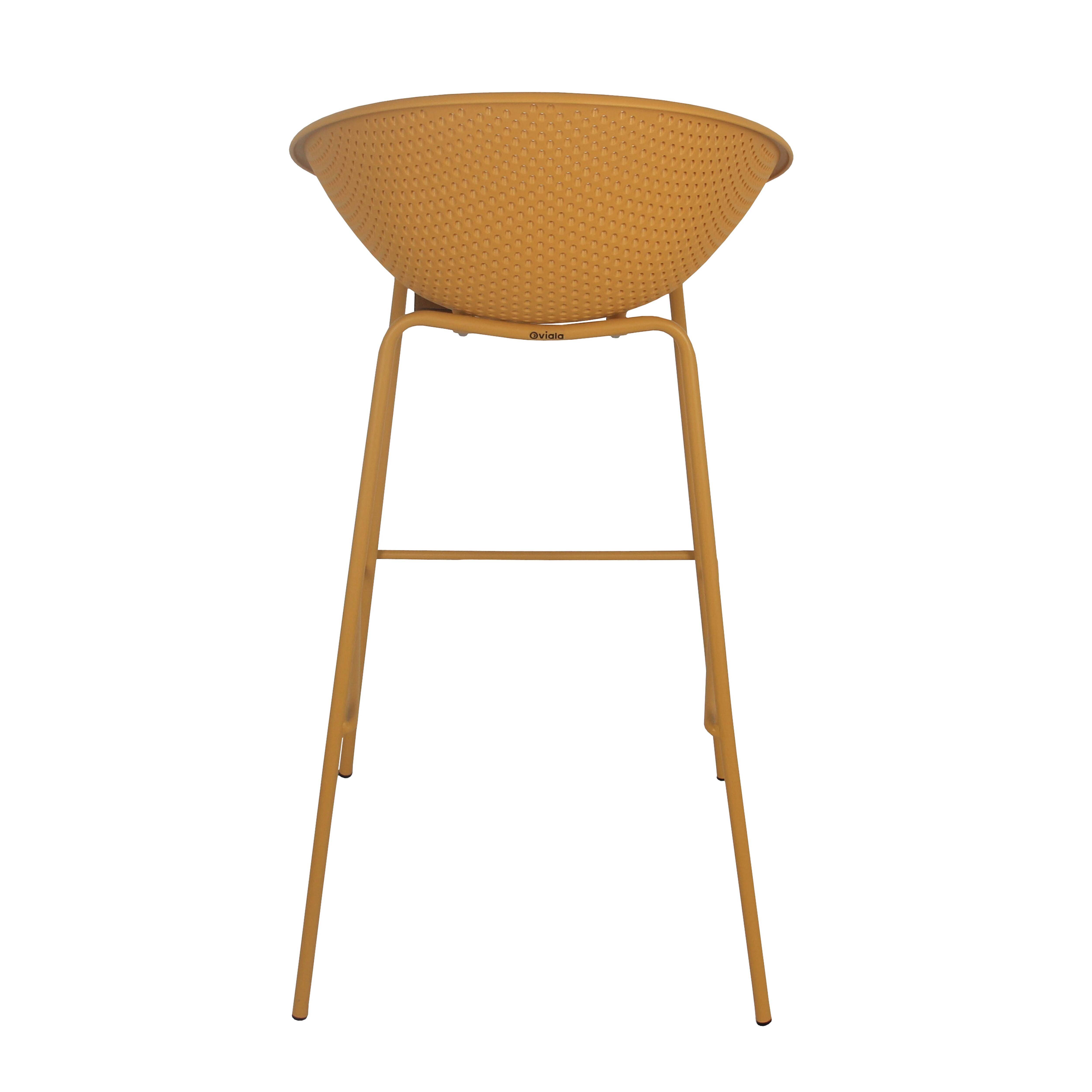 Oviala - Lot de 4 chaises hautes de terrasse en plastique jaune moutarde Buda - Oviala - Image 6