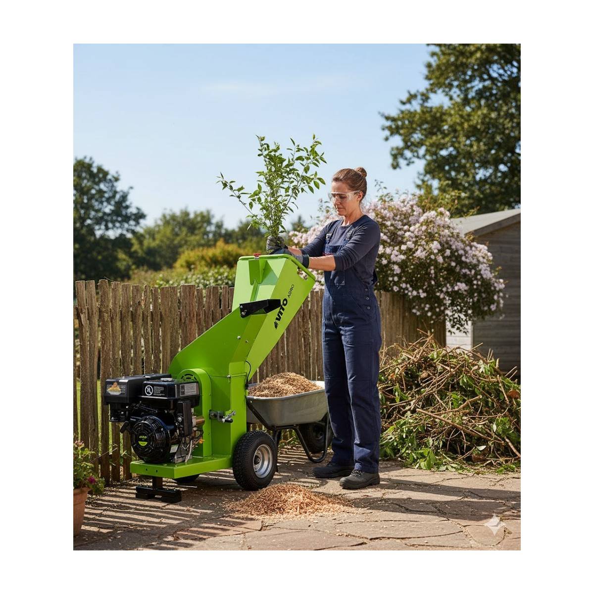 Broyeur de végétaux Thermique 15CV - 3 Lames de coupe - Branches Ø100mm Max Démarrage électrique Moteur 4T Poignées VITO - Image 4