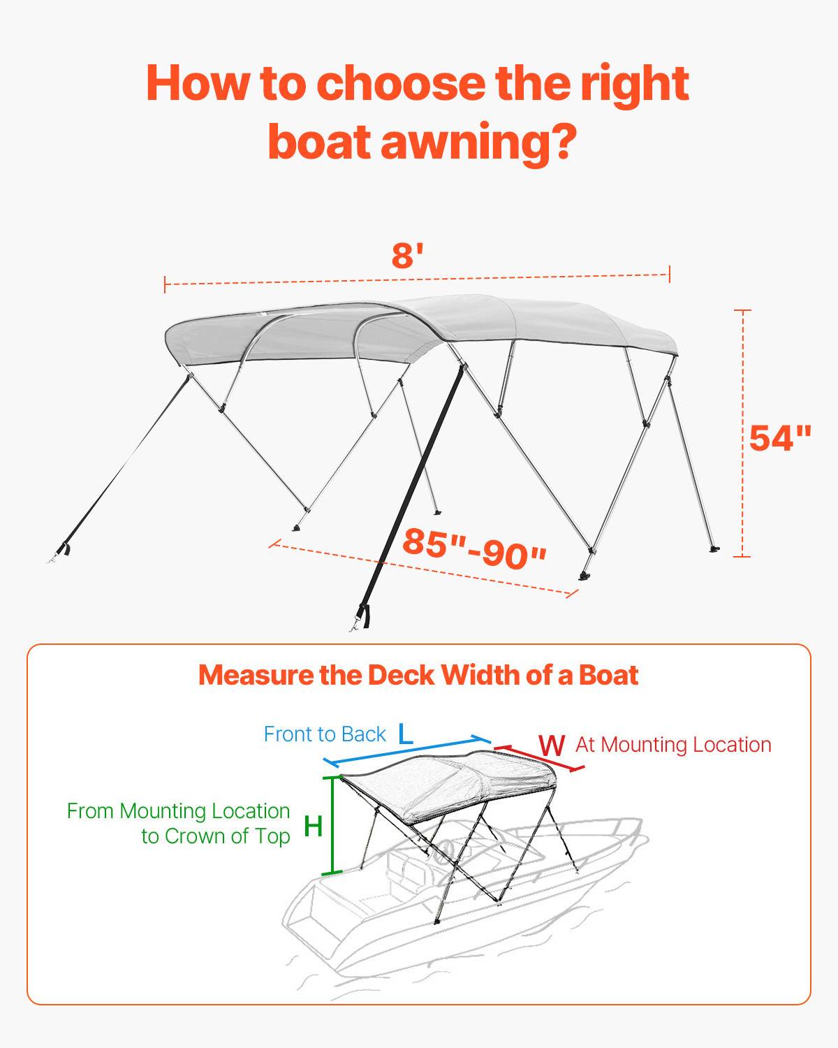 Vevor - VEVOR Bimini bateau taud de soleil à 4 arceaux 216-228 cm en alu polyester gris - Image 5
