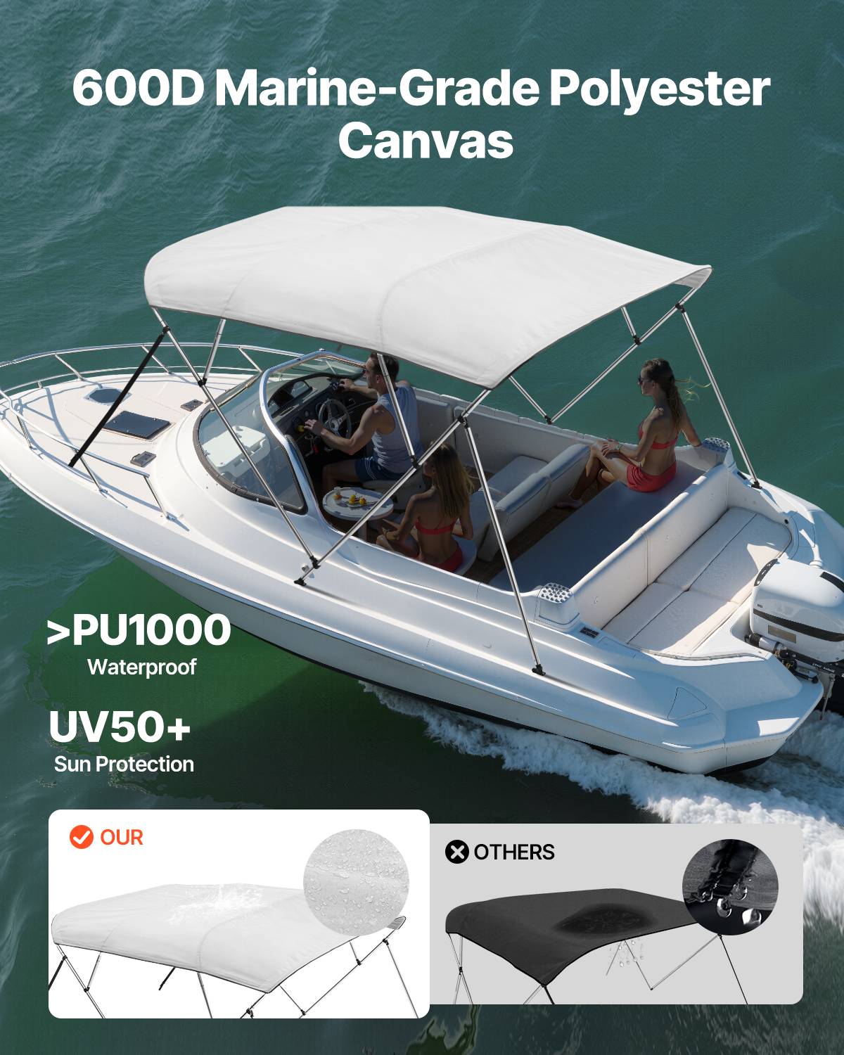 Vevor - VEVOR Bimini bateau taud de soleil à 4 arceaux 216-228 cm en alu polyester gris - Image 2