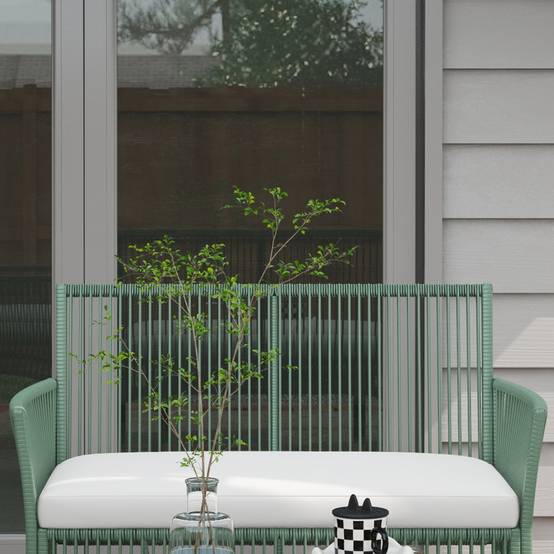 Salon de jardin 4 pièces résine tressée balcon détente table verre trempé vert - ComfortXL Outdoor Living - Image 9