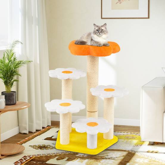 Arbre à Chat Fleur Mignon pour Chats d'Intérieur avec Perchoir en Peluche Confortable Poteaux - Image 4