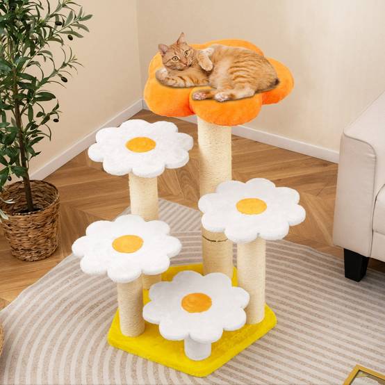 Arbre à Chat Fleur Mignon pour Chats d'Intérieur avec Perchoir en Peluche Confortable Poteaux - Image 2