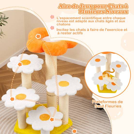Arbre à Chat Fleur Mignon pour Chats d'Intérieur avec Perchoir en Peluche Confortable Poteaux - Image 6