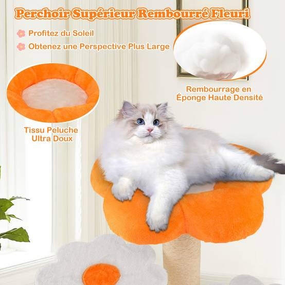 Arbre à Chat Fleur Mignon pour Chats d'Intérieur avec Perchoir en Peluche Confortable Poteaux - Image 7