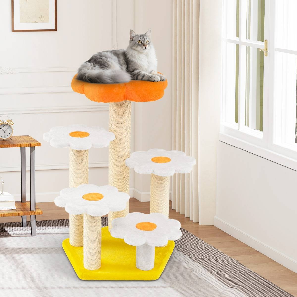 Arbre à Chat Fleur Mignon pour Chats d'Intérieur avec Perchoir en Peluche Confortable Poteaux - Image 3