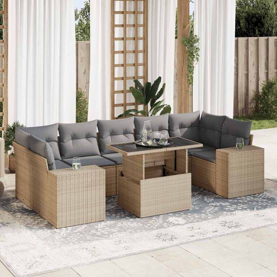 ComfortXL - Salon de jardin modulable 8 pcs résine tressée avec rangement et table ajustable beige – ComfortXL Outdoor Living - Image 1