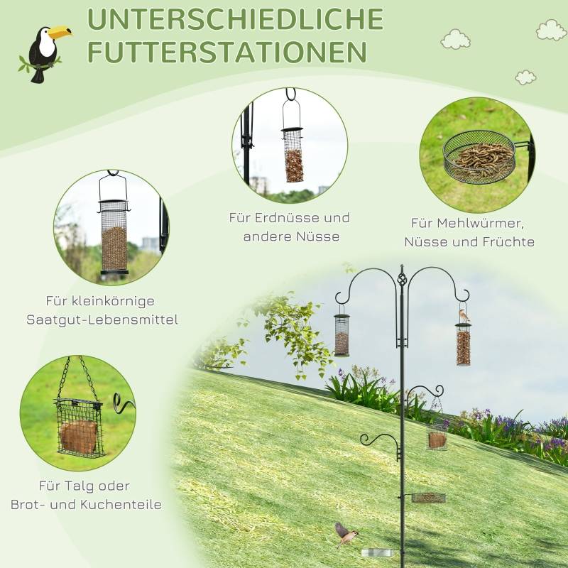 Station de nourrissage oiseaux acier jardin mangeoire sur pied crochets 208cm noir - ComfortXL Outdoor Living - Image 5