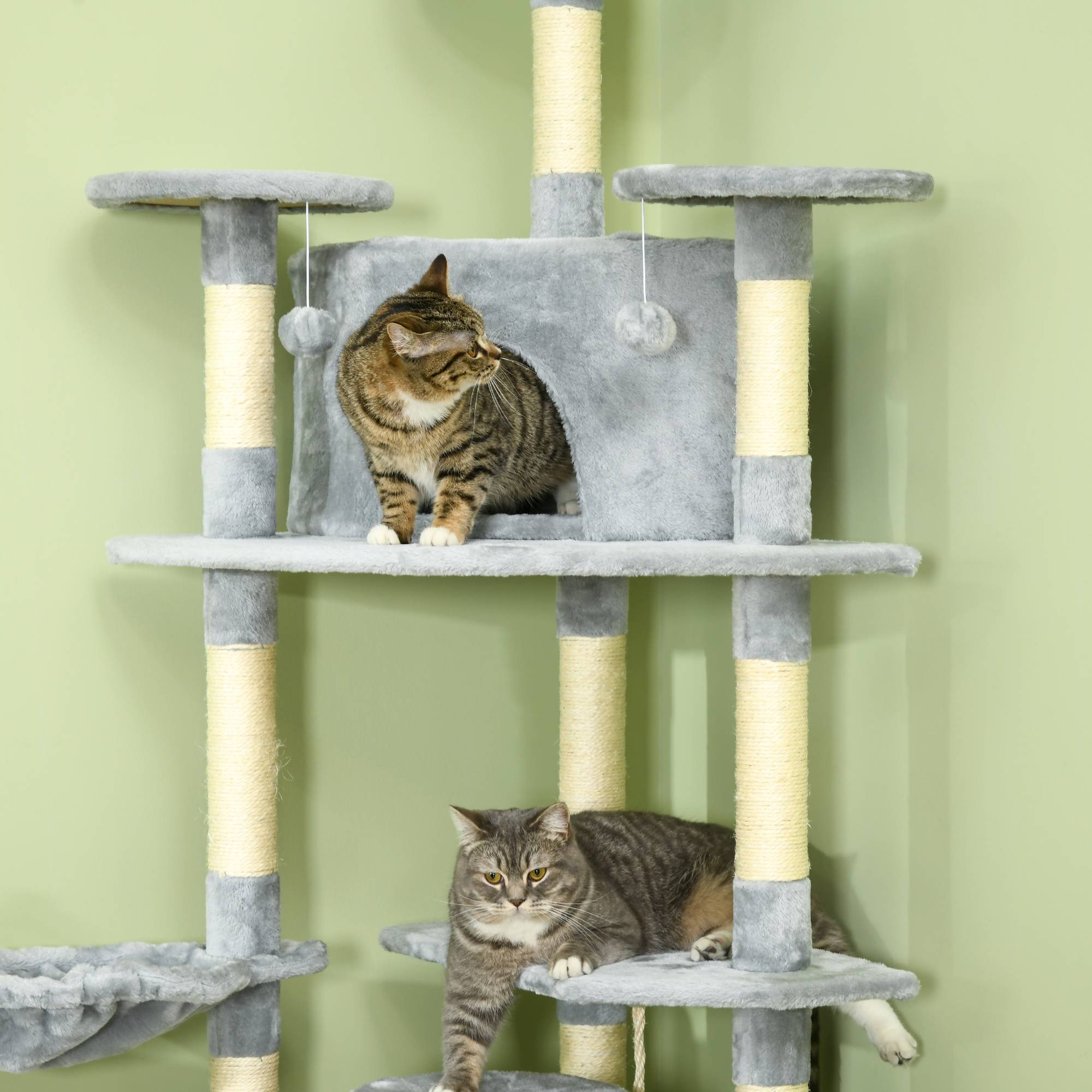 Arbre à chat XXL panneaux particules pour grands espaces jeux 60x60x200cm gris - ComfortXL Outdoor Living - Image 9