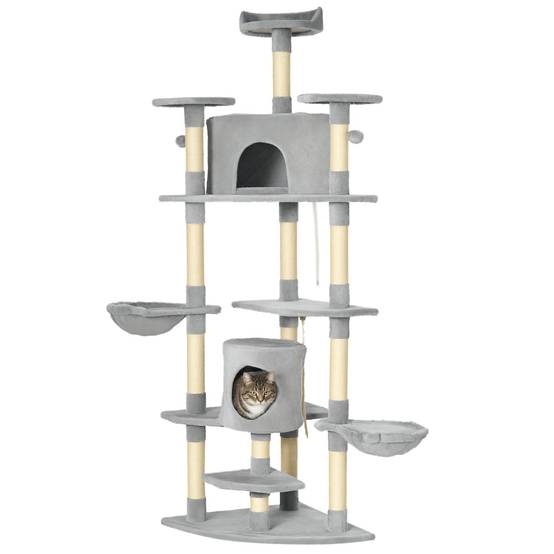Arbre à chat XXL panneaux particules pour grands espaces jeux 60x60x200cm gris - ComfortXL Outdoor Living - Image 1