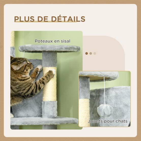 Arbre à chat XXL panneaux particules pour grands espaces jeux 60x60x200cm gris - ComfortXL Outdoor Living - Image 7