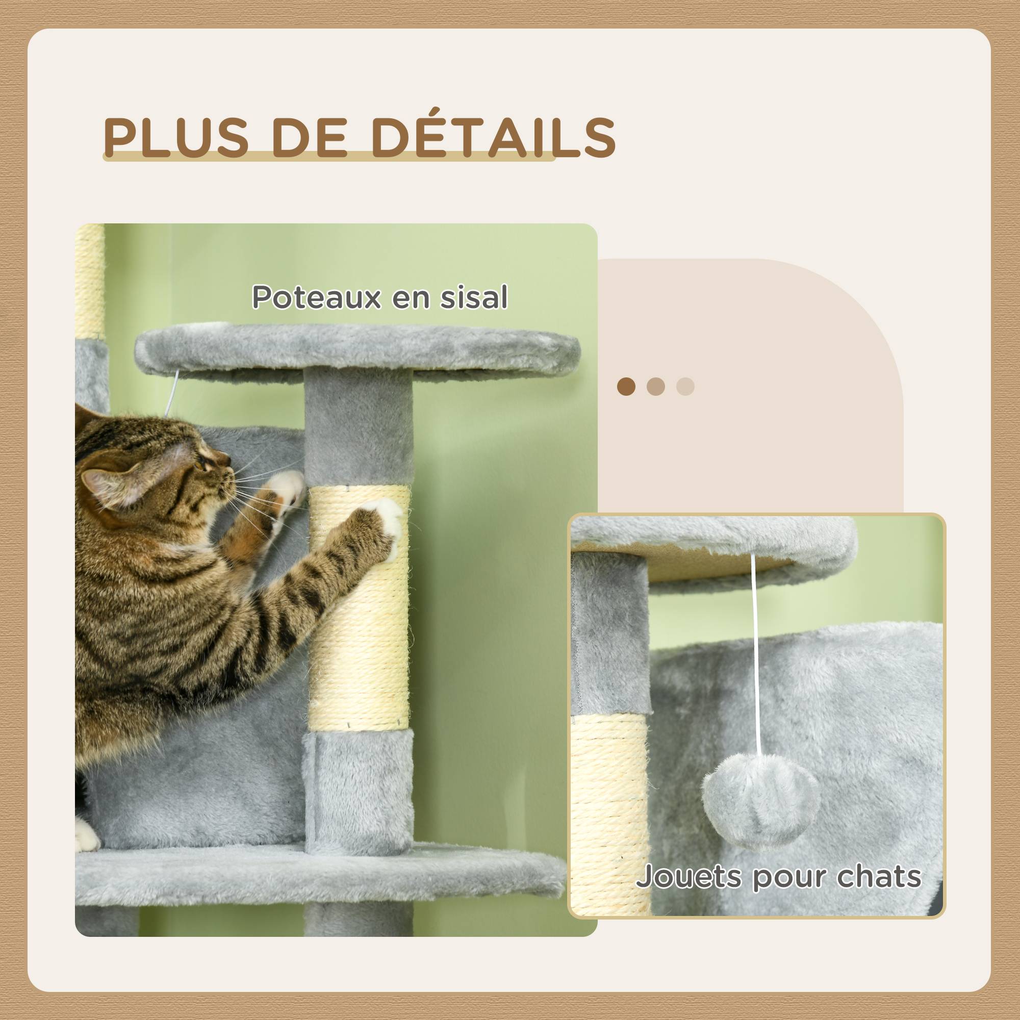 Arbre à chat XXL panneaux particules pour grands espaces jeux 60x60x200cm gris - ComfortXL Outdoor Living - Image 7