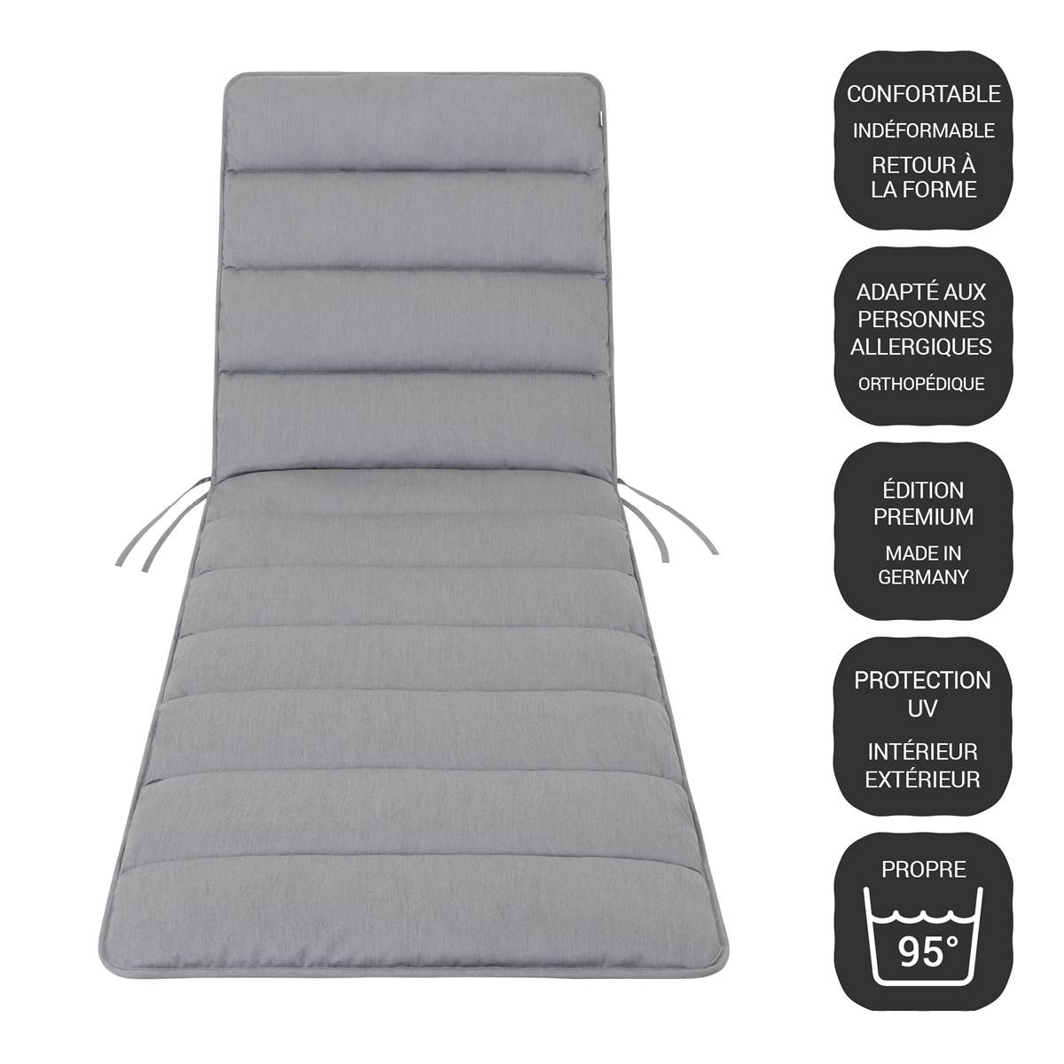 Coussin de Transat FlAIR - gris clair - 200x70cm - Image 1