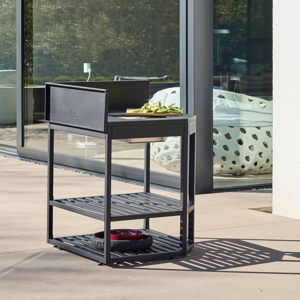 sweeek - Module d'angle cuisine extérieure acier avec bac à glaçons et planche en bois L80cm - Thira | sweeek - Image 1
